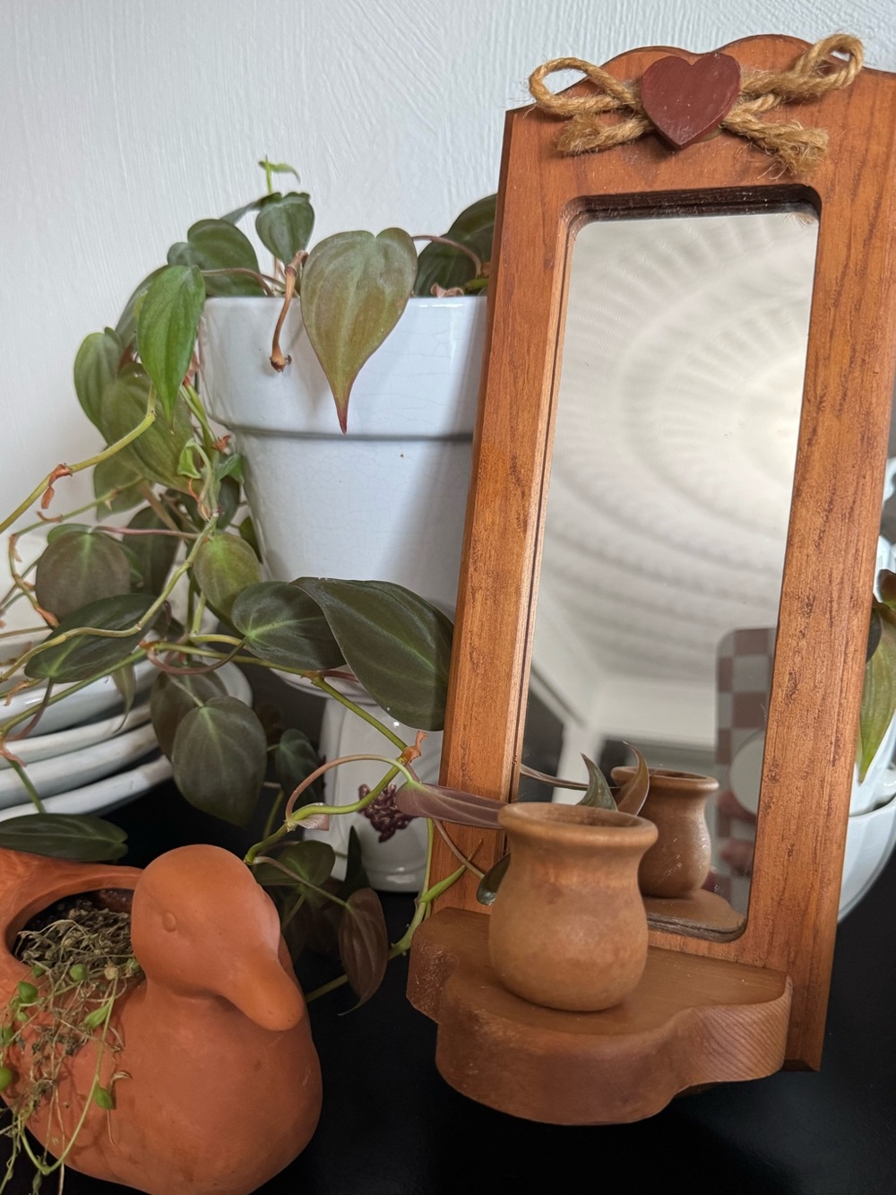 Wood-Framed Heart Accent Mirror Candle Holder